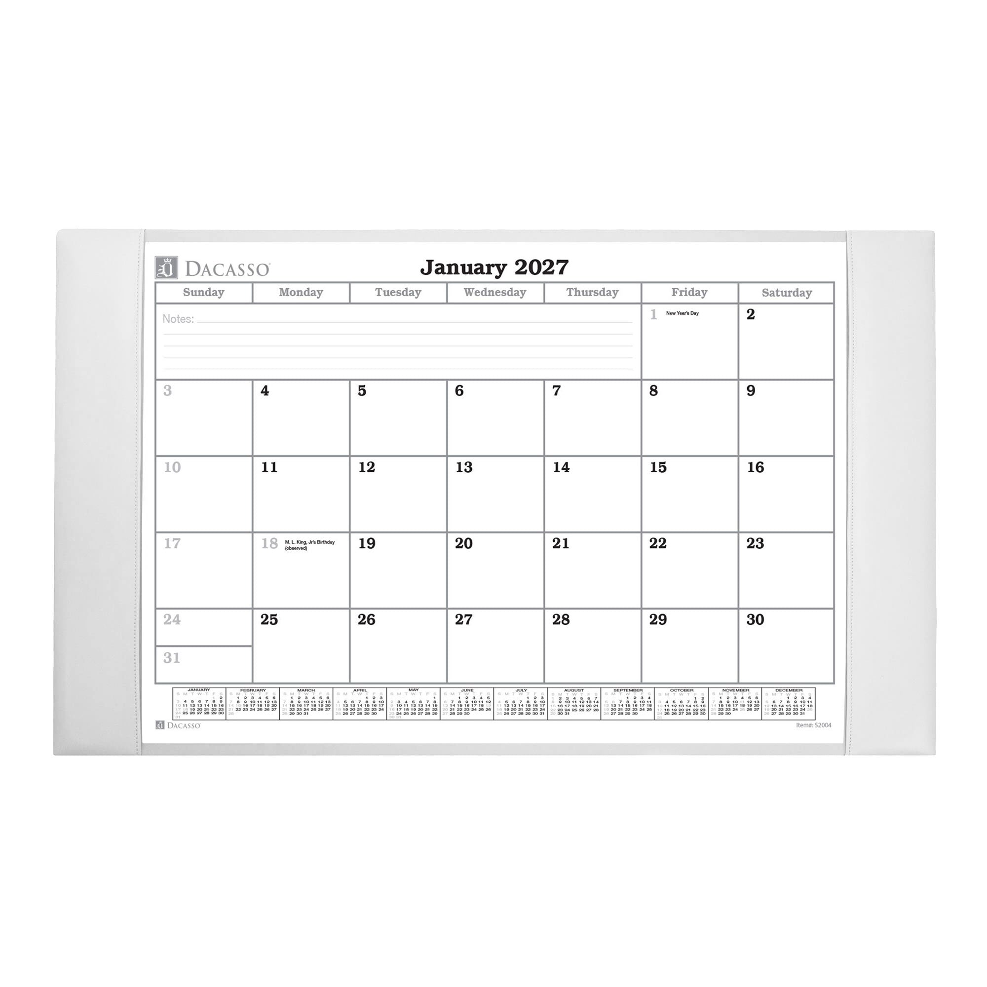 White Bonded Leather Desk Pad w/ Calendar Insert, 30 x 18
