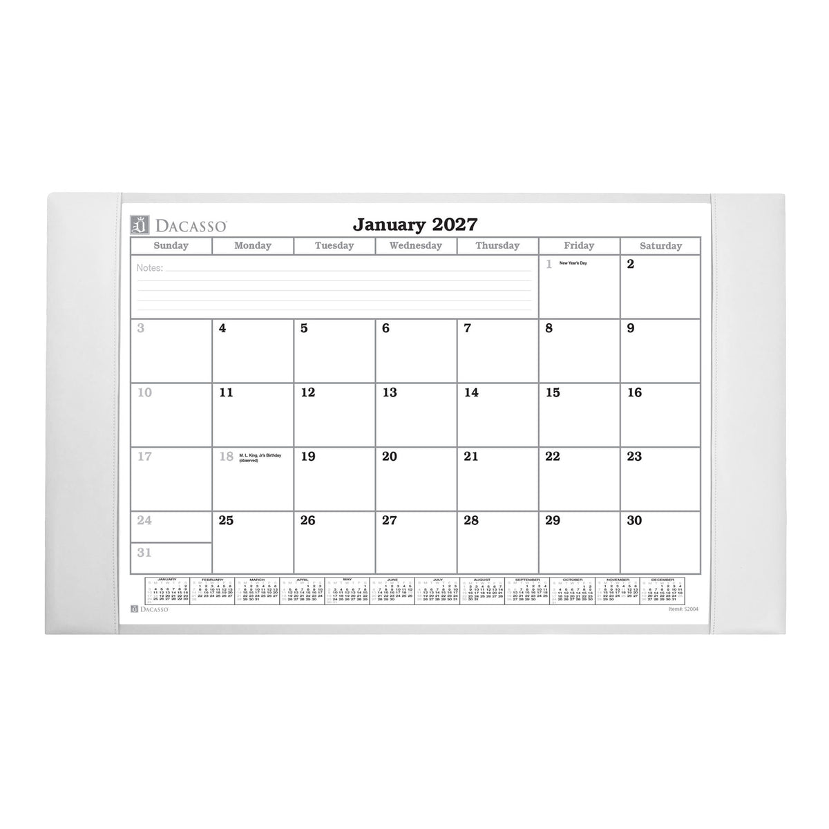 White Bonded Leather Desk Pad w/ Calendar Insert, 30 x 18
