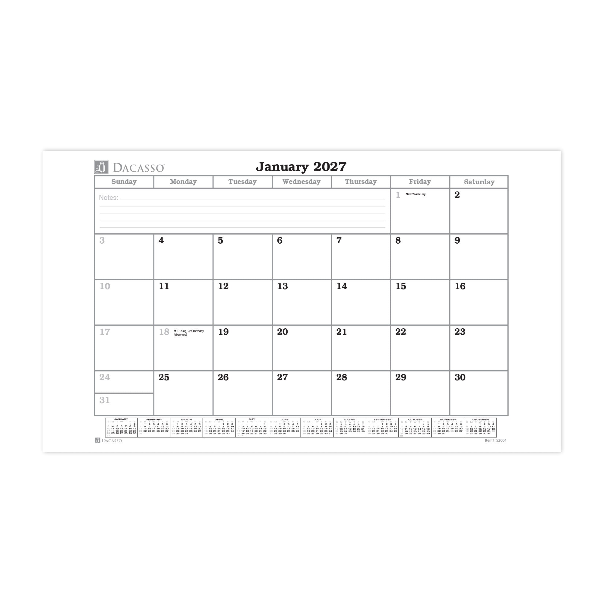 White Bonded Leather Desk Pad w/ Calendar Insert, 30 x 18