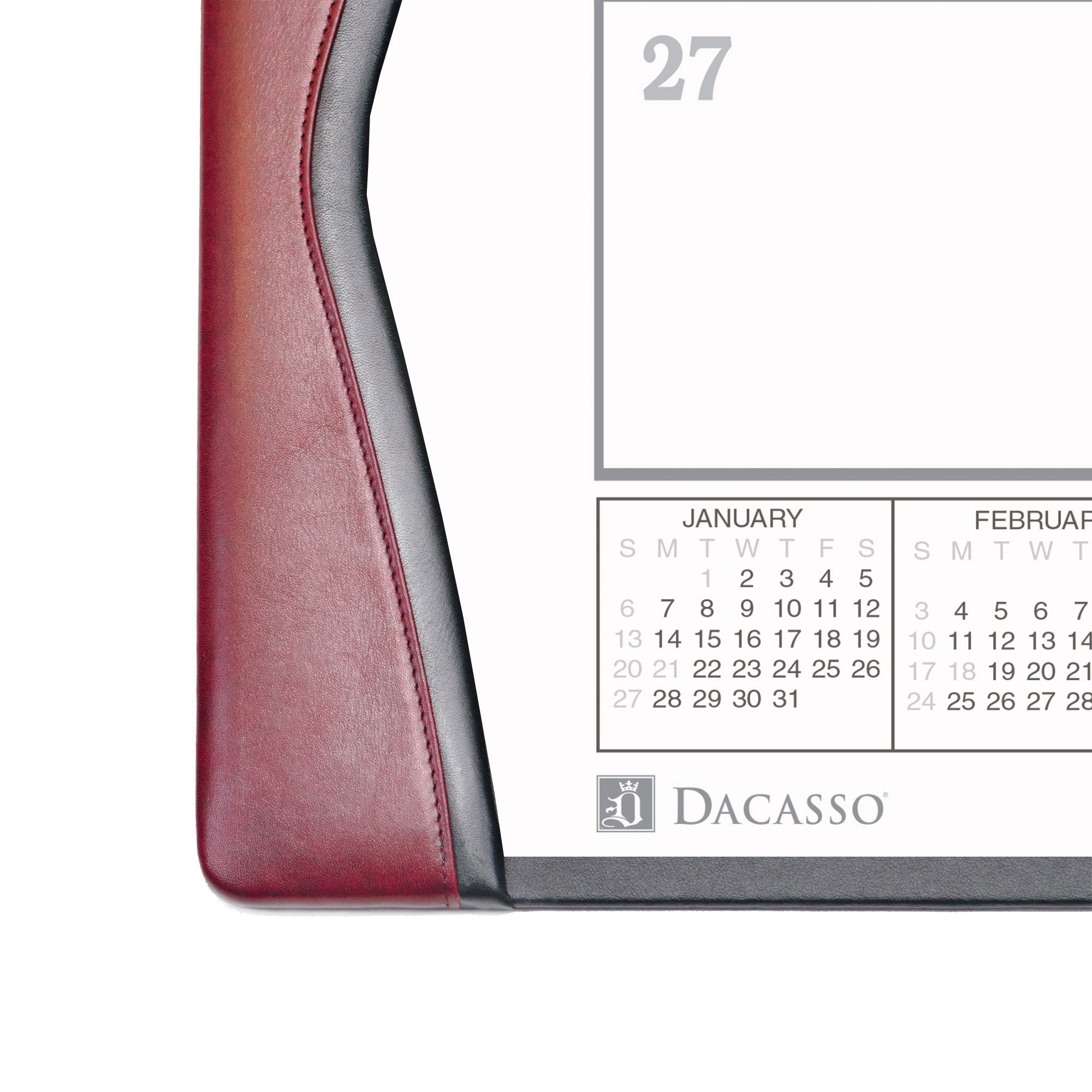 Burgundy Leather Desk Pad w/ Calendar Insert, 25.5 x 17.25