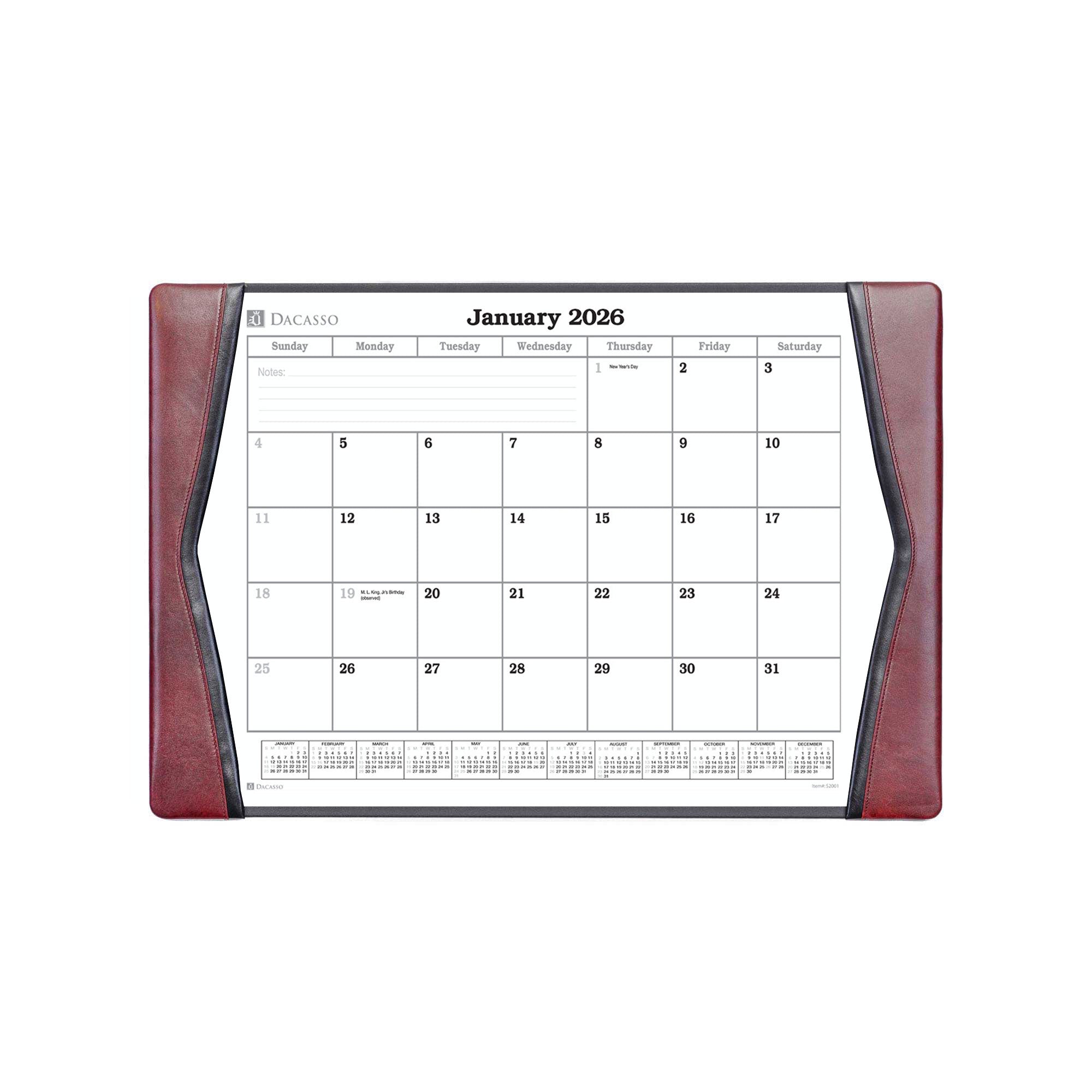 Burgundy Leather Desk Pad w/ Calendar Insert, 25.5 x 17.25