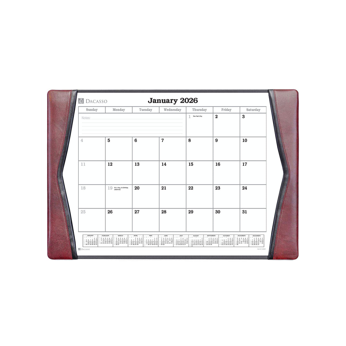 Burgundy Leather Desk Pad w/ Calendar Insert, 25.5 x 17.25