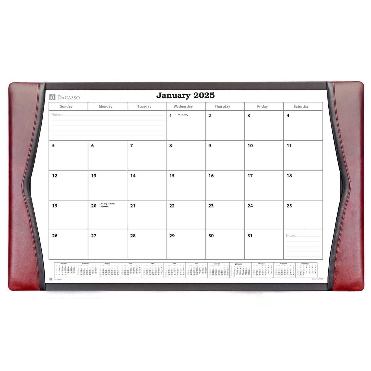 Burgundy Leather Desk Pad w/ 2026 Calendar Insert, 34 x 20