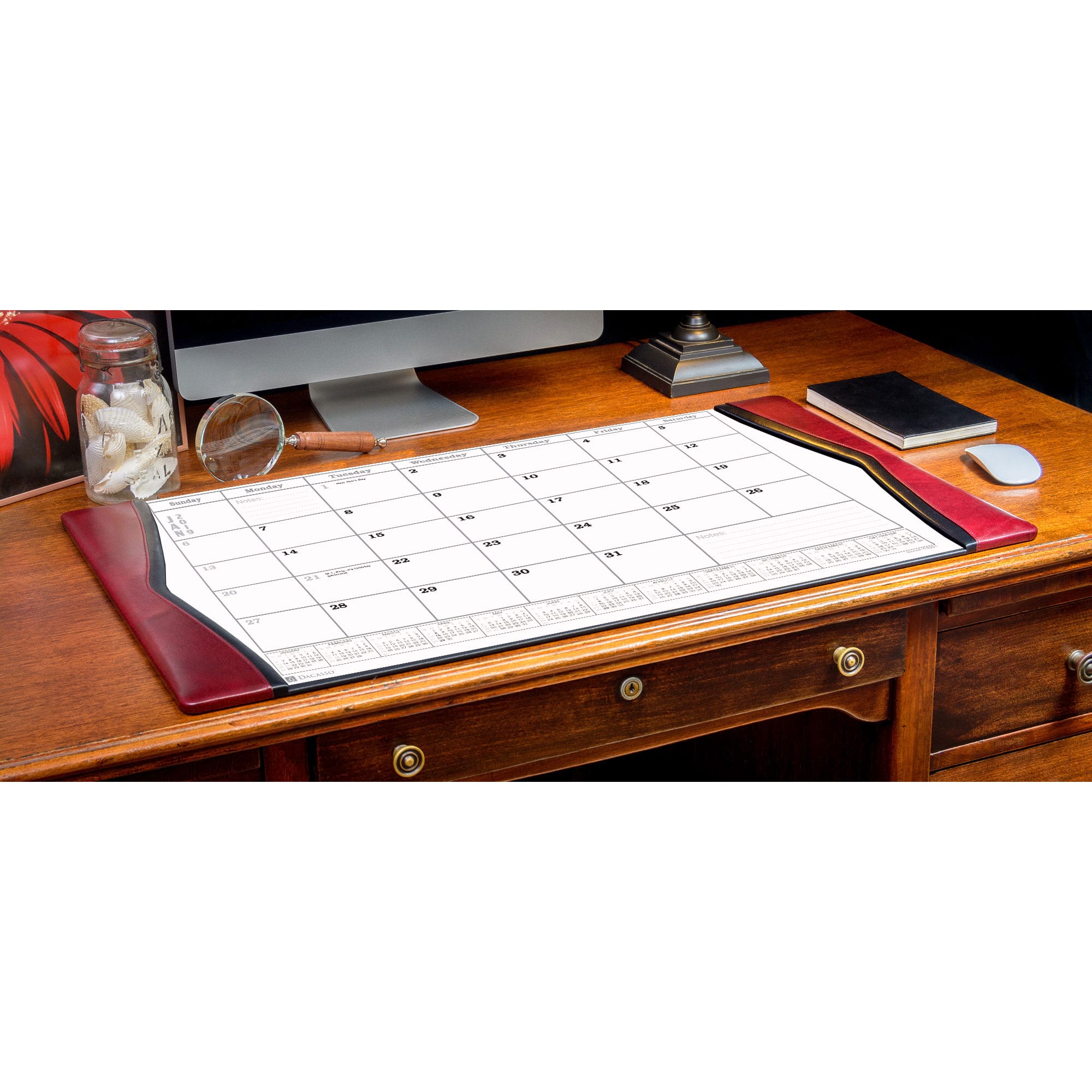 Burgundy Leather Desk Pad w/ Calendar Insert, 34 x 20