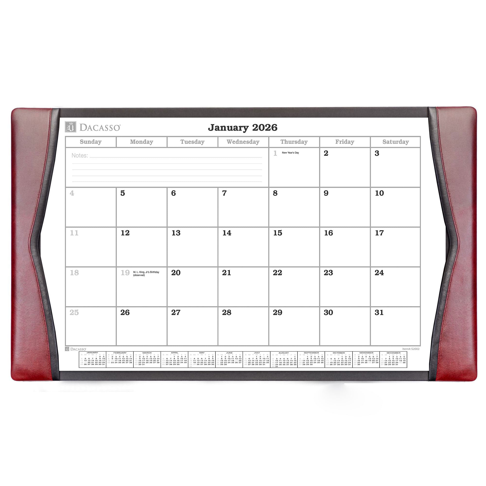 Burgundy Leather Desk Pad w/ Calendar Insert, 34 x 20