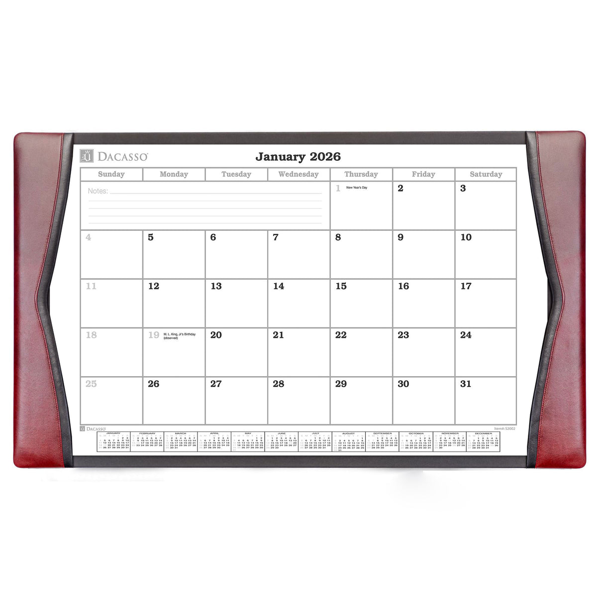 Burgundy Leather Desk Pad w/ Calendar Insert, 34 x 20