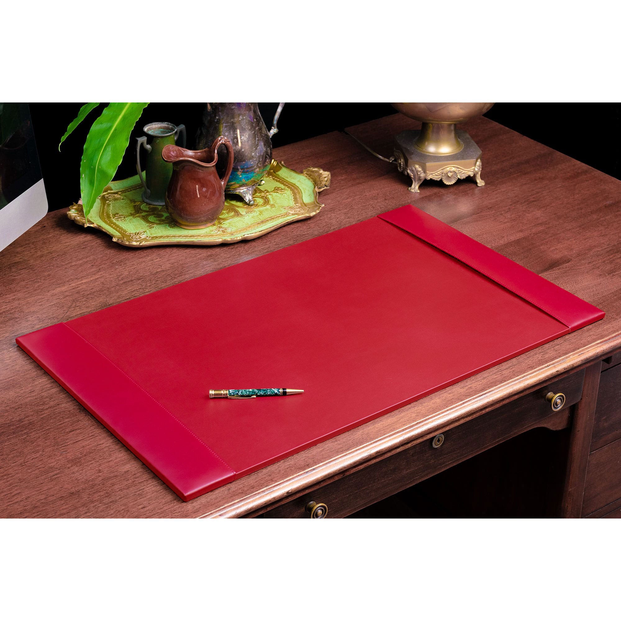 Red Bonded Leather Desk Pad w/ 2025 Calendar Insert, 30 x 18