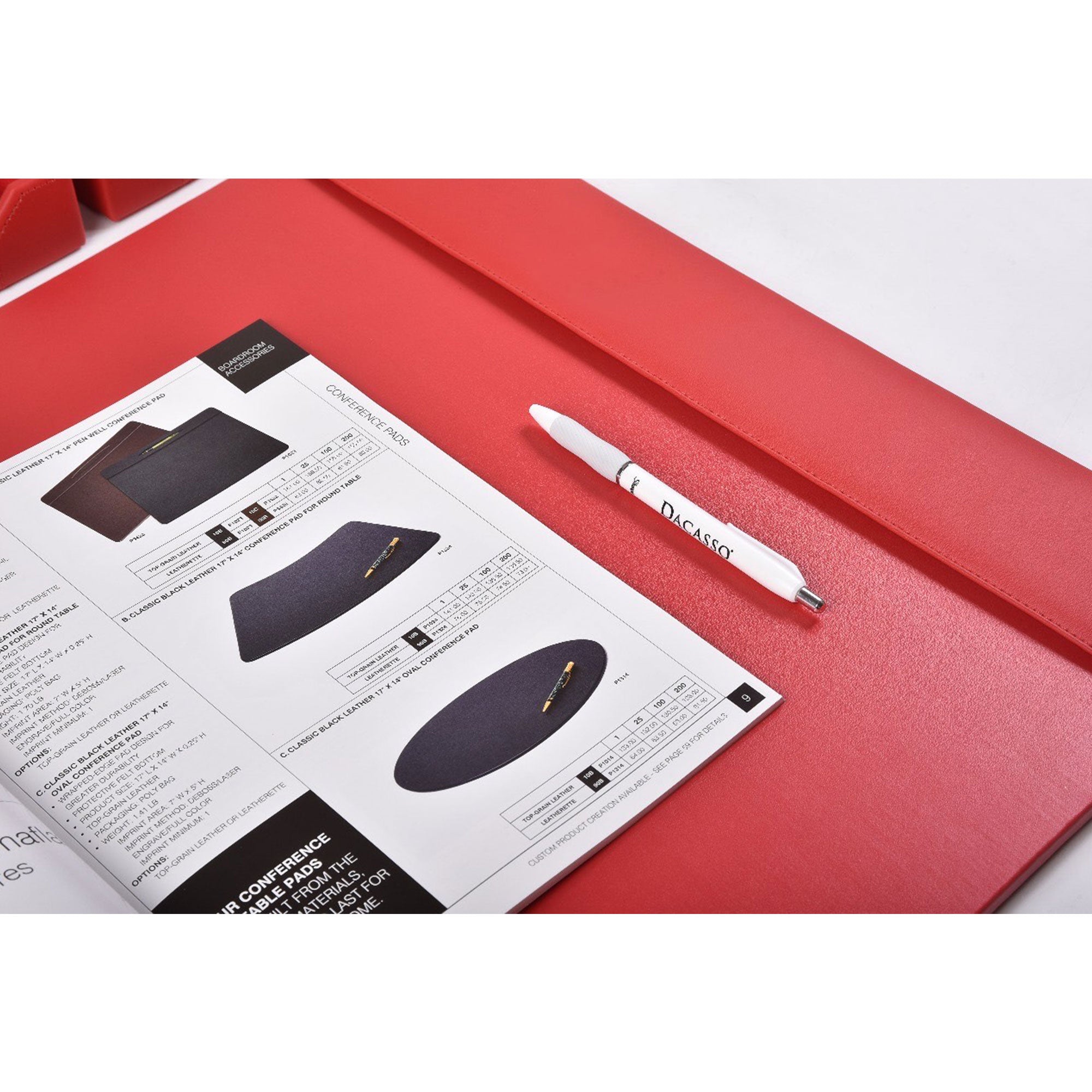 Red Bonded Leather Desk Pad w/ 2025 Calendar Insert, 30 x 18