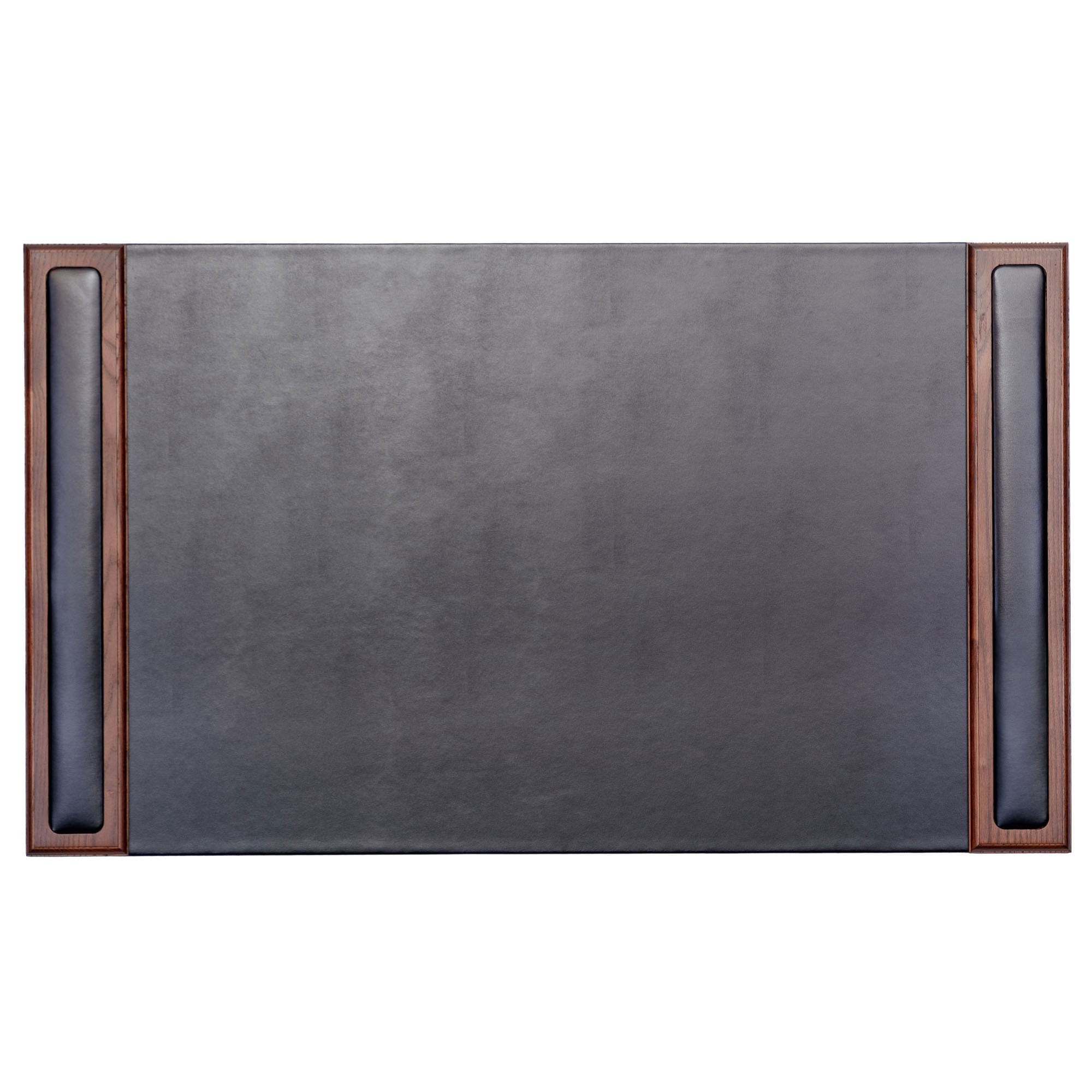A wooden and leather desk pad