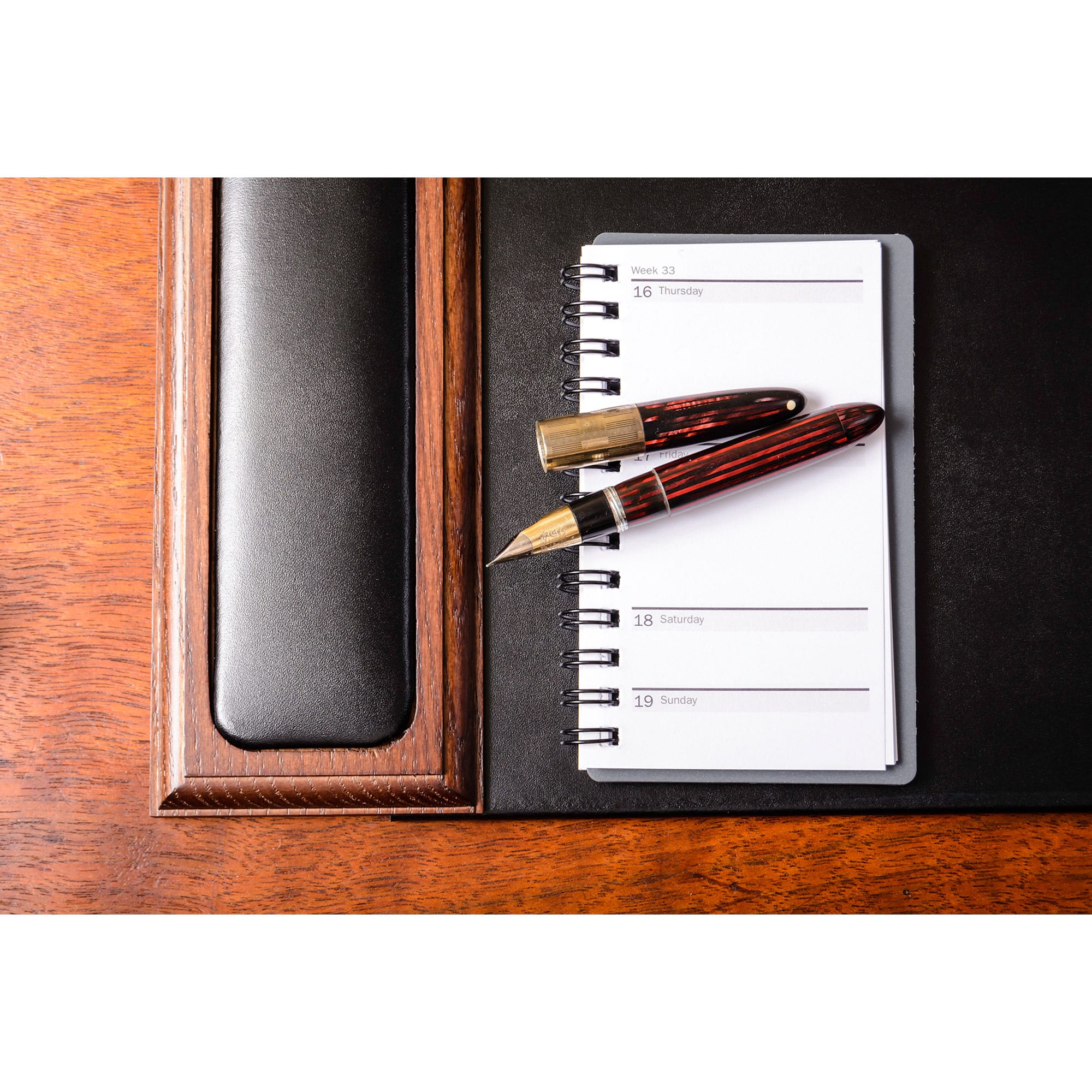 Walnut & Black Leather Desk Pad, 34 x 20