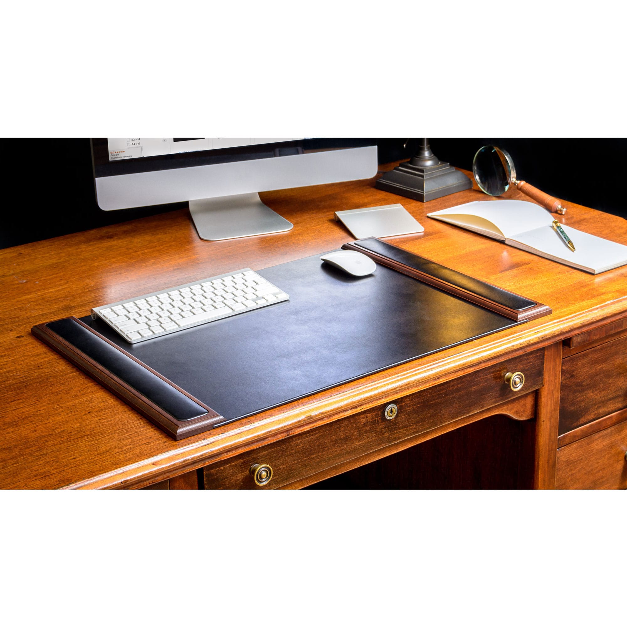 Walnut & Black Leather Desk Pad, 25.5 x 17.25