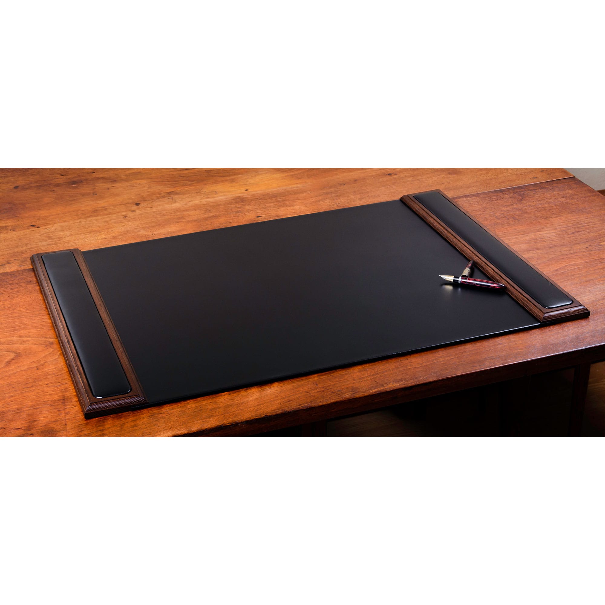 Walnut & Black Leather Desk Pad, 25.5 x 17.25