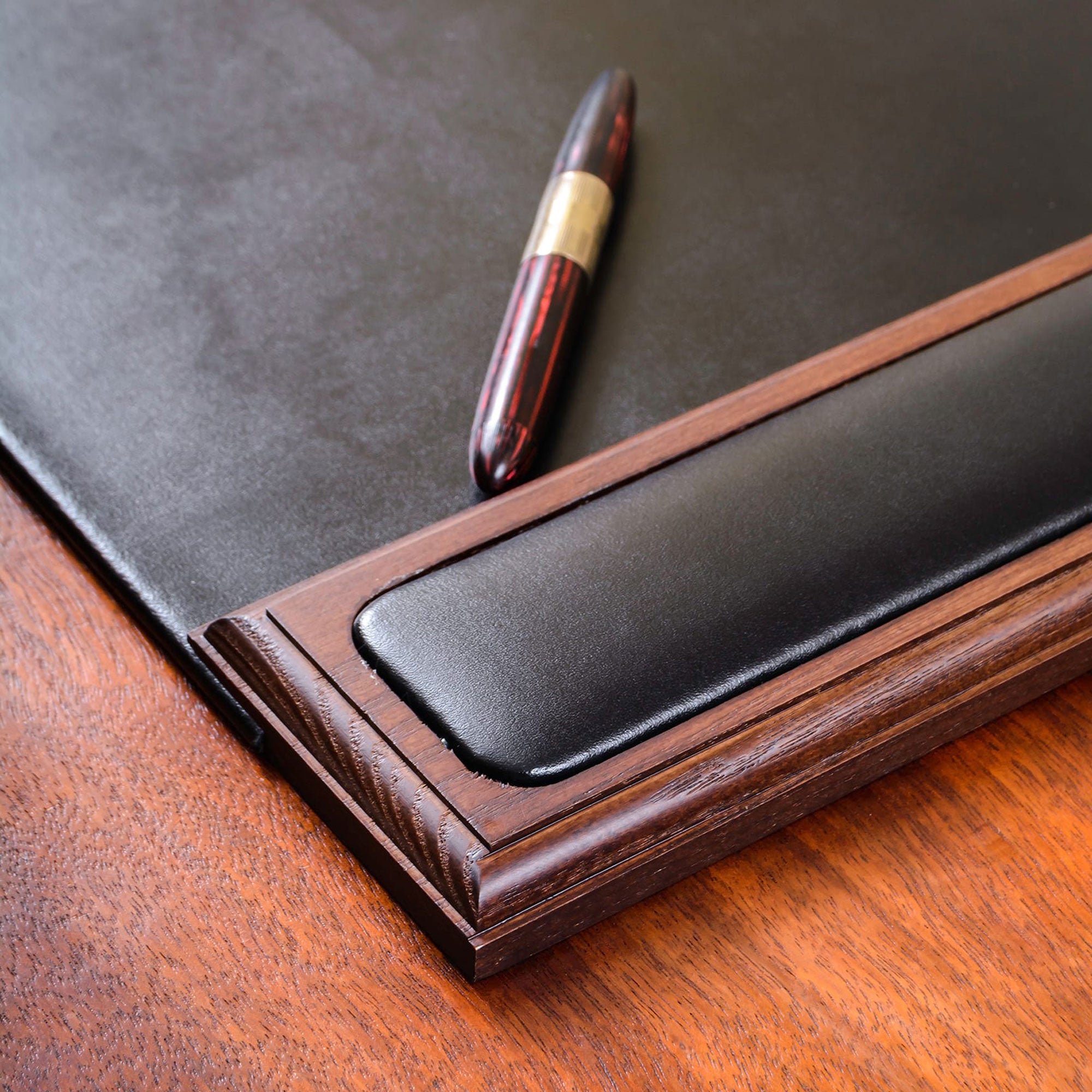 Walnut & Black Leather Desk Pad, 25.5 x 17.25