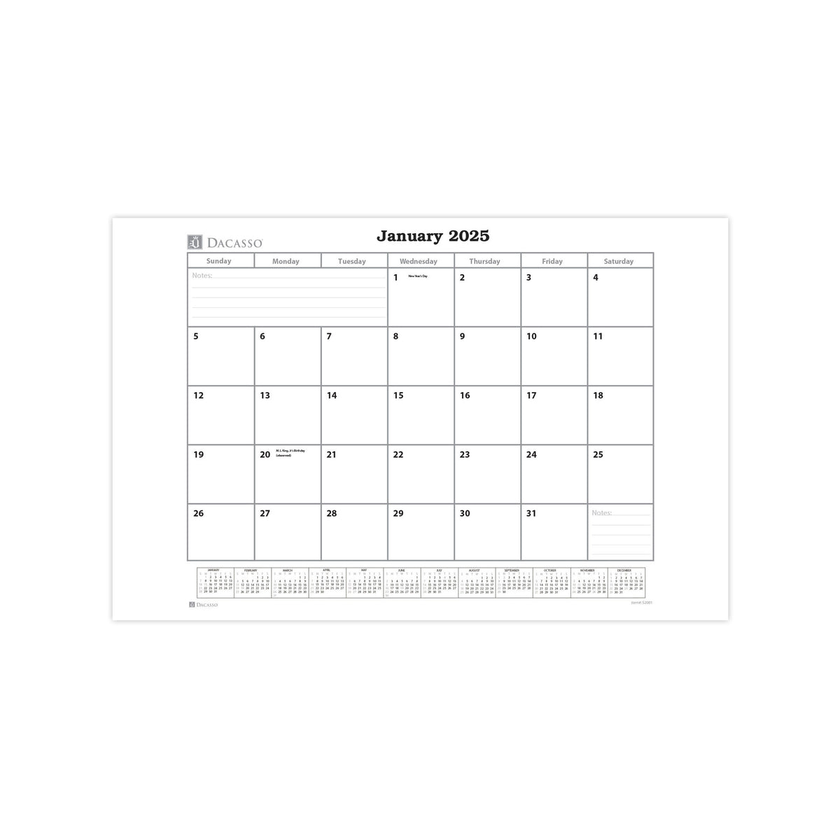 Desk Pad Monthly 2025 Calendar Insert, 24.5 x 16