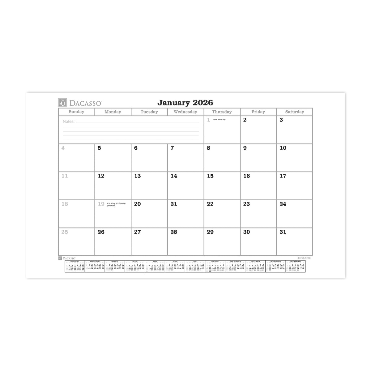 Desk Pad Monthly Calendar Insert, 28.75 x 16.75