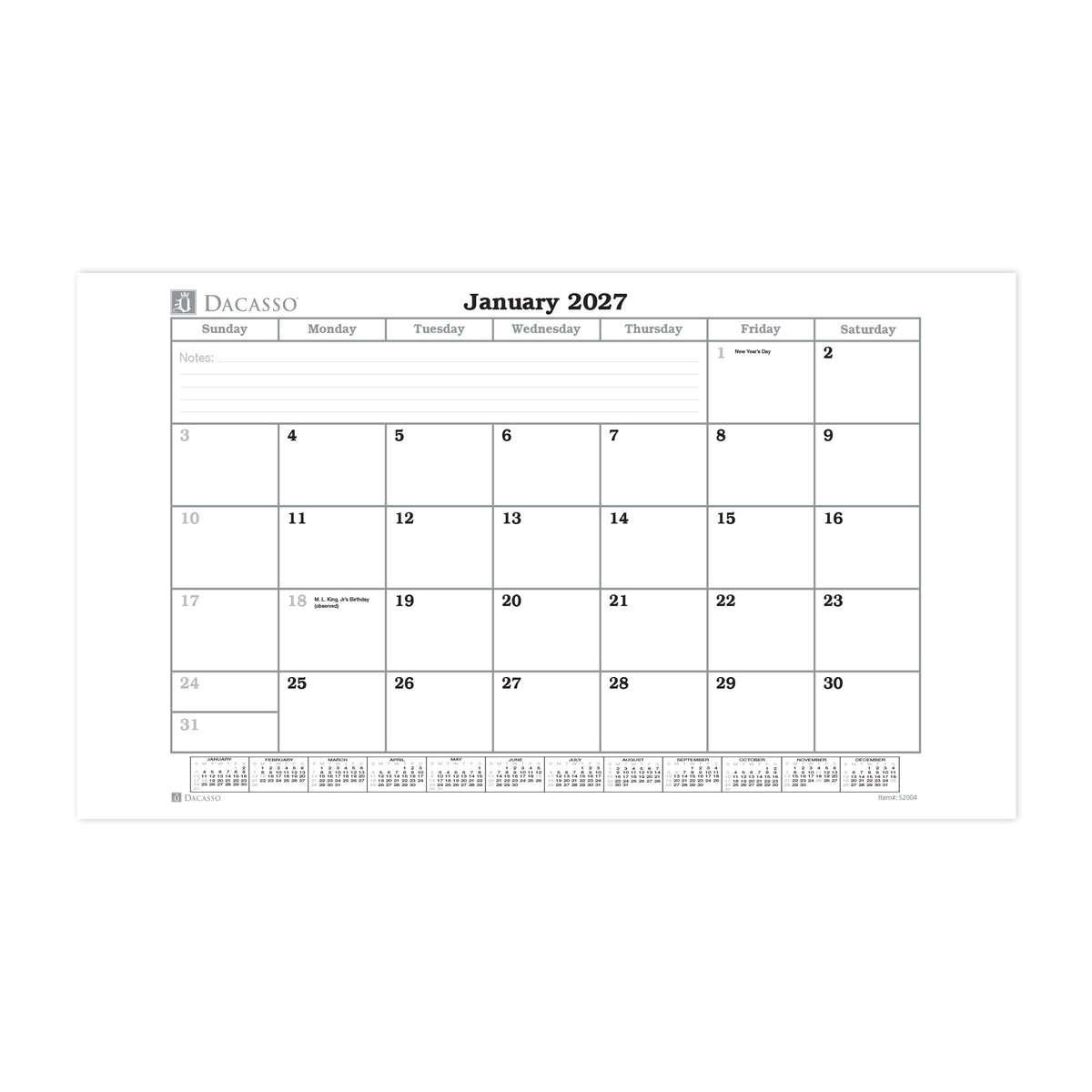 2027 Desk Pad Monthly Calendar Insert, 28.75 x 16.75