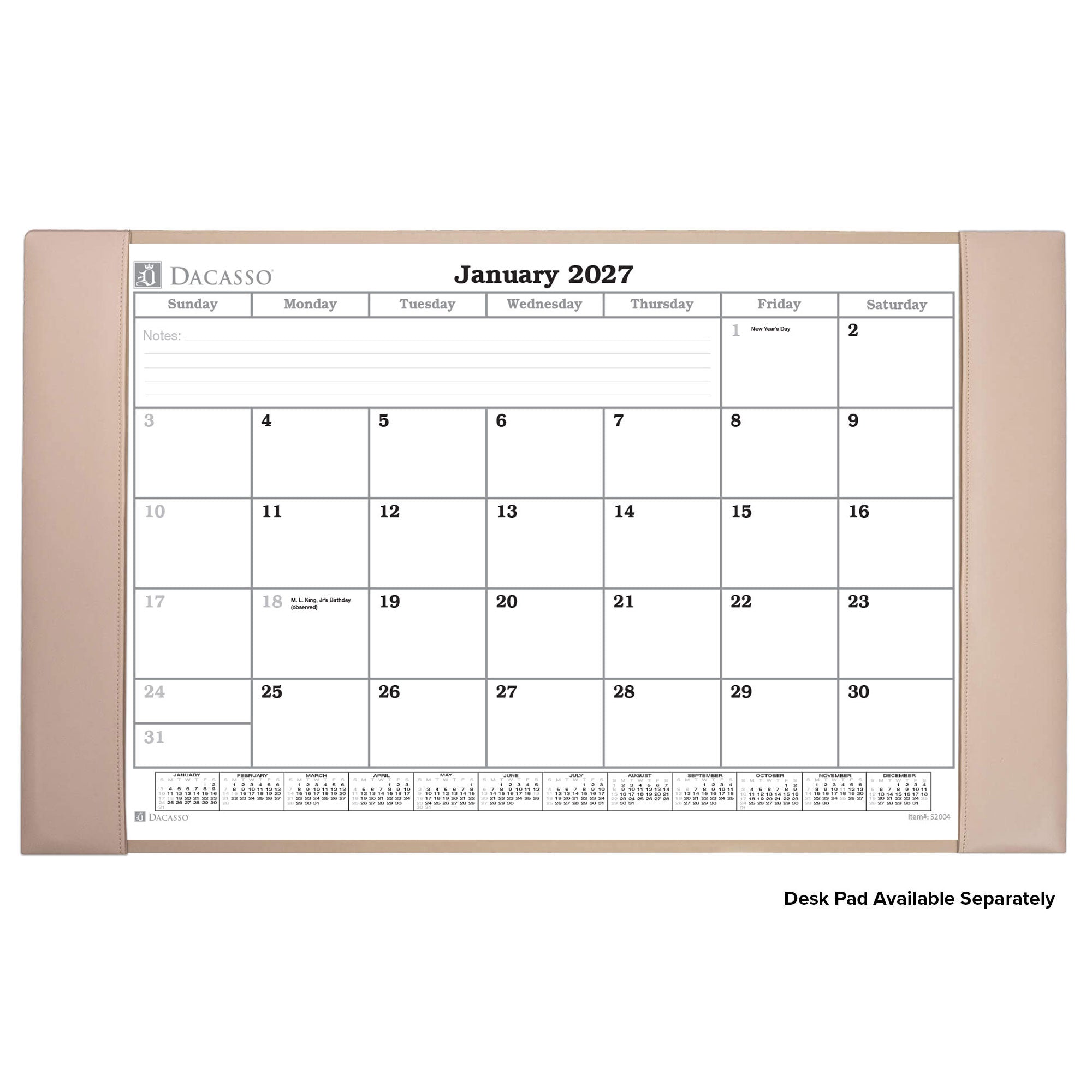 2027 Desk Pad Monthly Calendar Insert, 28.75 x 16.75