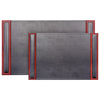 Two gray placemats with red borders on a white background