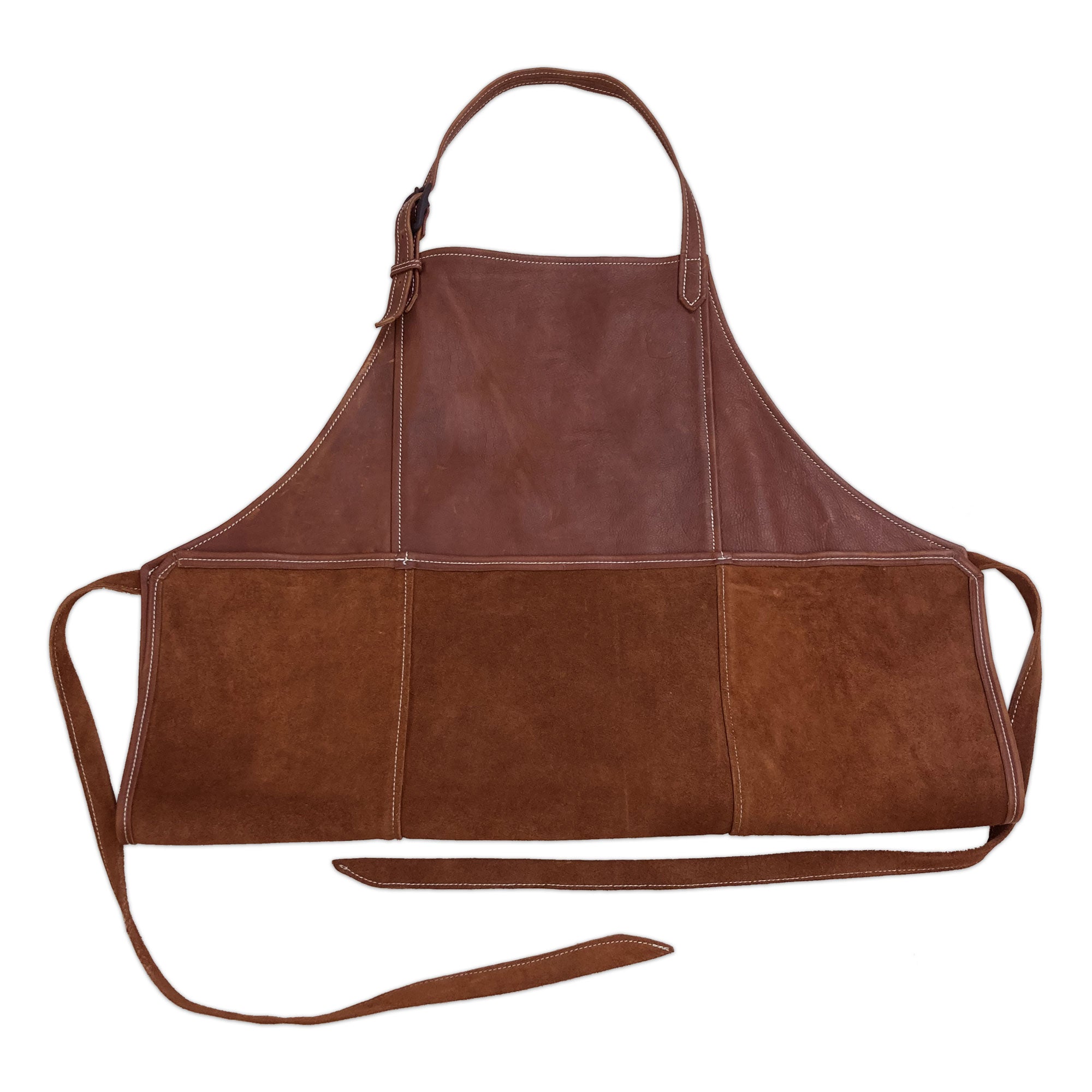 folded Brown leather apron on a white background
